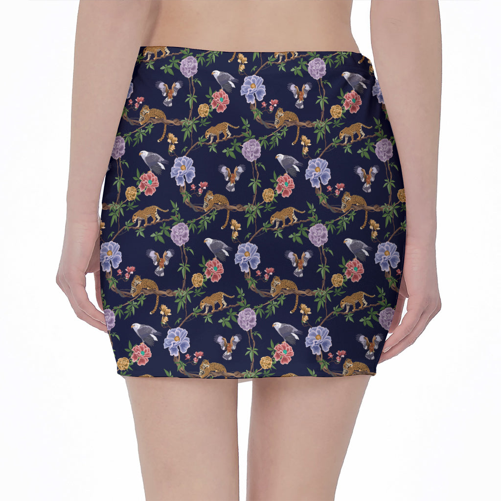 Eagle And Jaguar Pattern Print Pencil Mini Skirt
