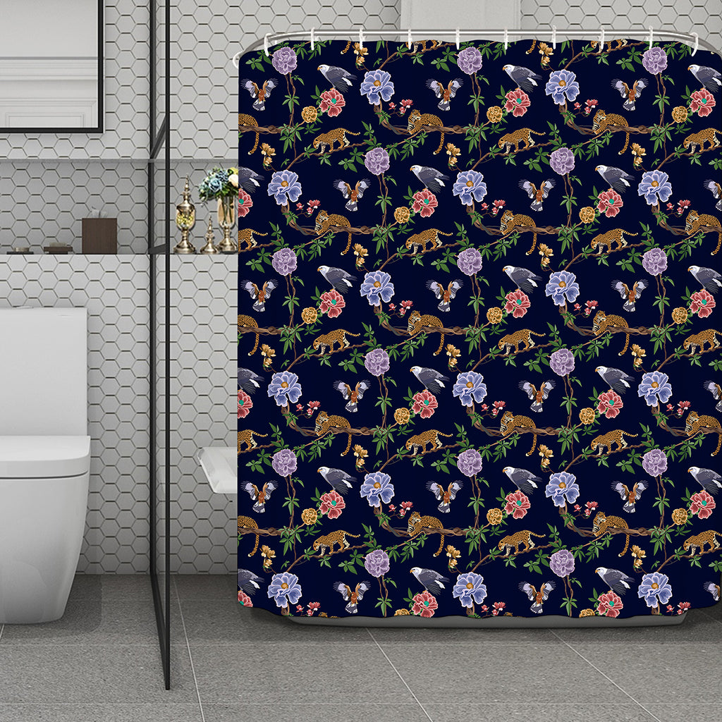 Eagle And Jaguar Pattern Print Polyester Shower Curtain