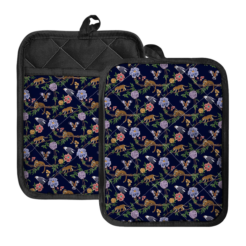 Eagle And Jaguar Pattern Print Pot Holders With Pocket