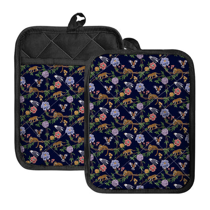 Eagle And Jaguar Pattern Print Pot Holders With Pocket