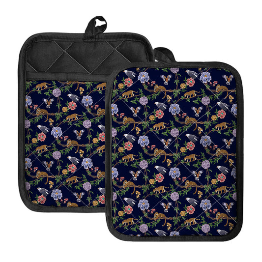 Eagle And Jaguar Pattern Print Pot Holders With Pocket