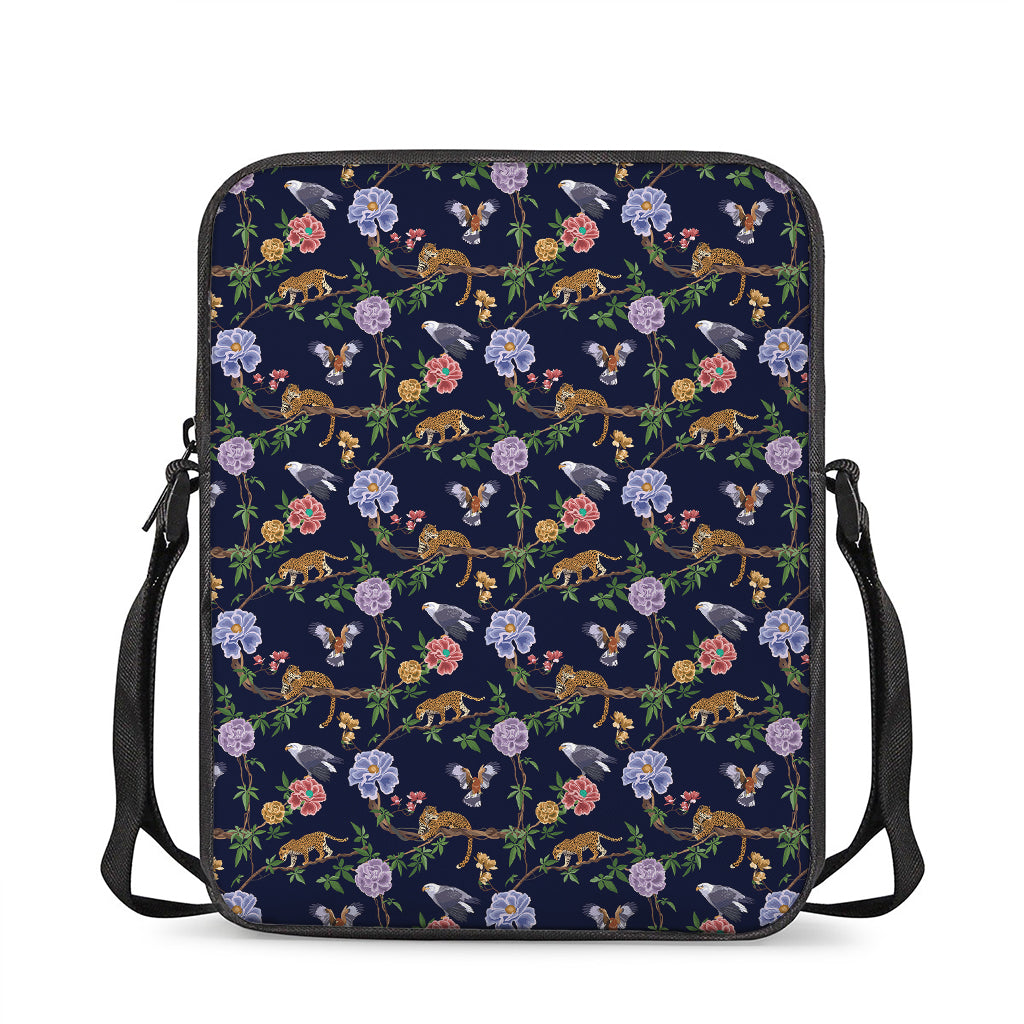 Eagle And Jaguar Pattern Print Rectangular Crossbody Bag
