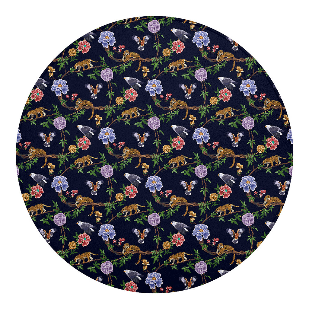 Eagle And Jaguar Pattern Print Round Blanket