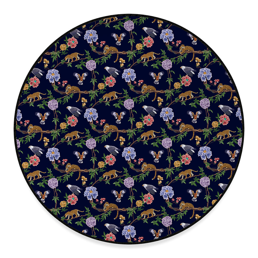 Eagle And Jaguar Pattern Print Round Floor Mat