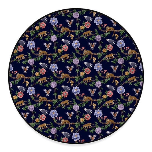 Eagle And Jaguar Pattern Print Round Floor Mat