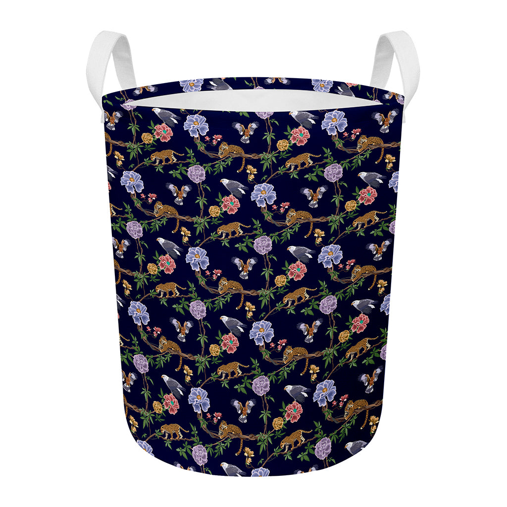 Eagle And Jaguar Pattern Print Round Laundry Basket