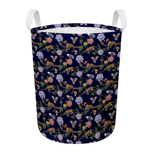 Eagle And Jaguar Pattern Print Round Laundry Basket