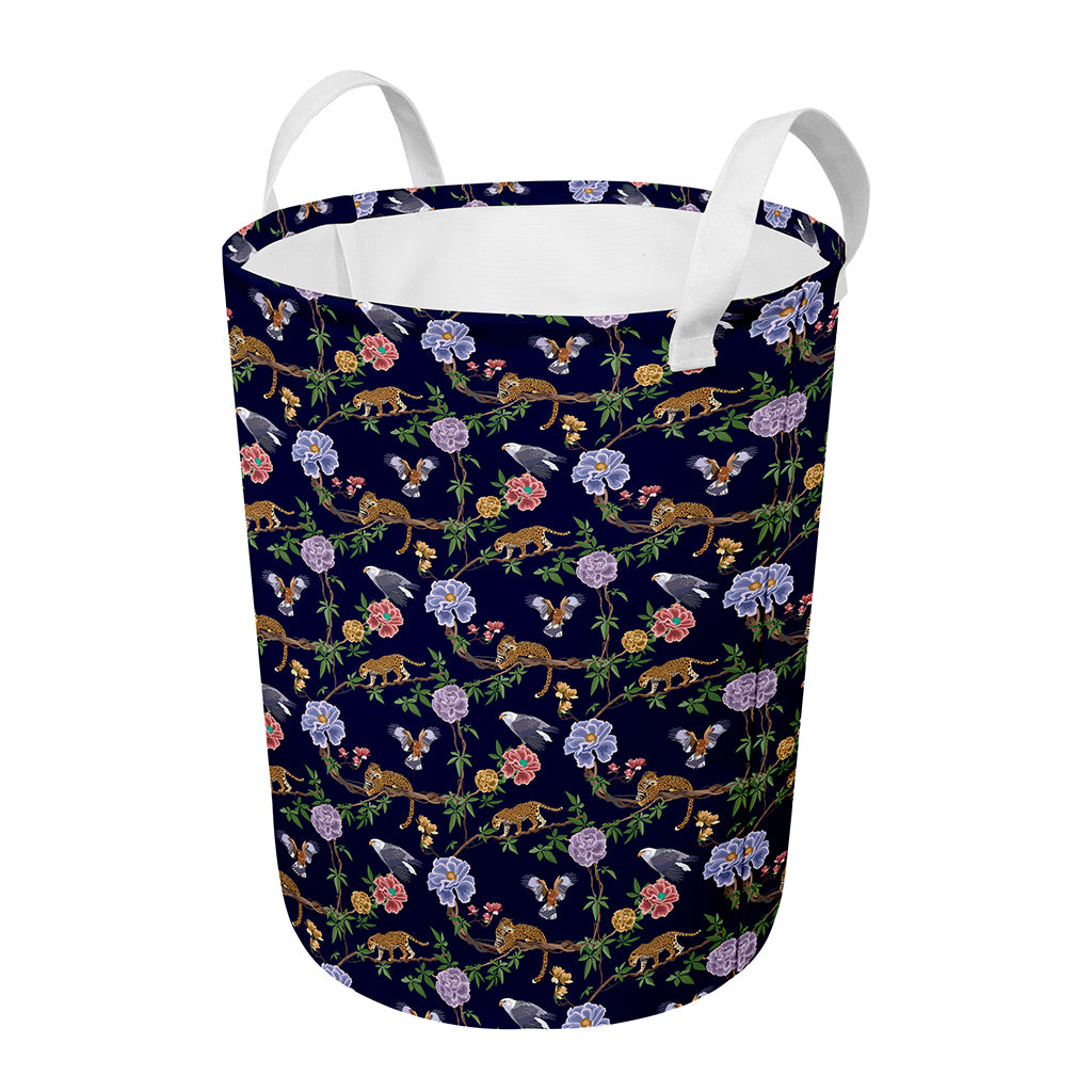 Eagle And Jaguar Pattern Print Round Laundry Basket