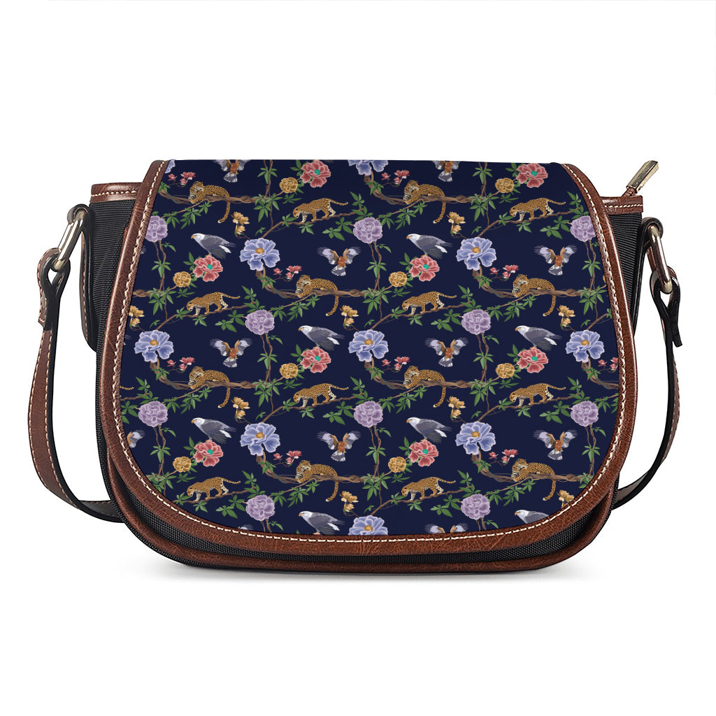 Eagle And Jaguar Pattern Print Saddle Bag