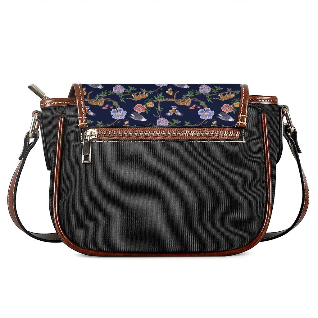Eagle And Jaguar Pattern Print Saddle Bag