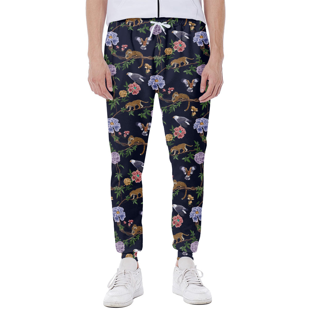 Eagle And Jaguar Pattern Print Scuba Joggers
