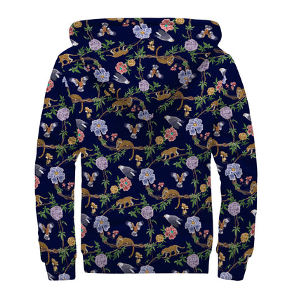 Eagle And Jaguar Pattern Print Sherpa Lined Zip Up Hoodie