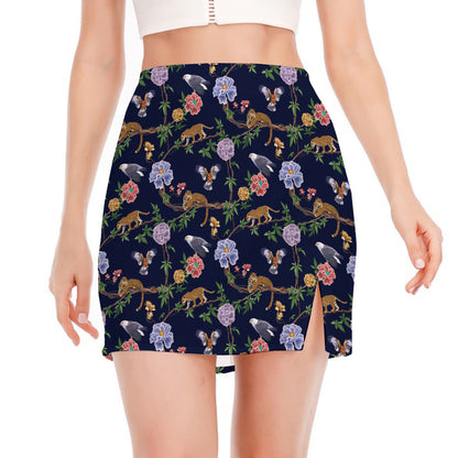Eagle And Jaguar Pattern Print Side Slit Mini Skirt