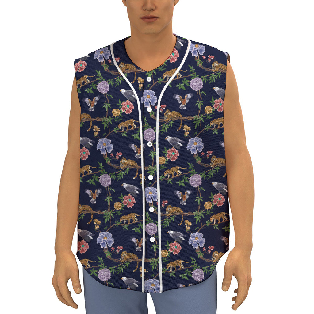 Eagle And Jaguar Pattern Print Sleeveless Baseball Jersey