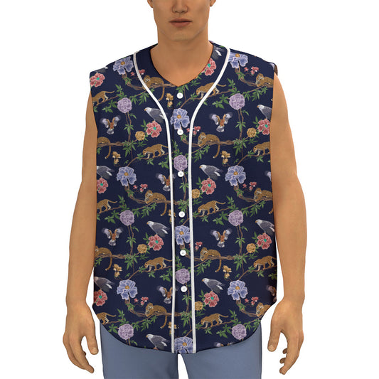 Eagle And Jaguar Pattern Print Sleeveless Baseball Jersey