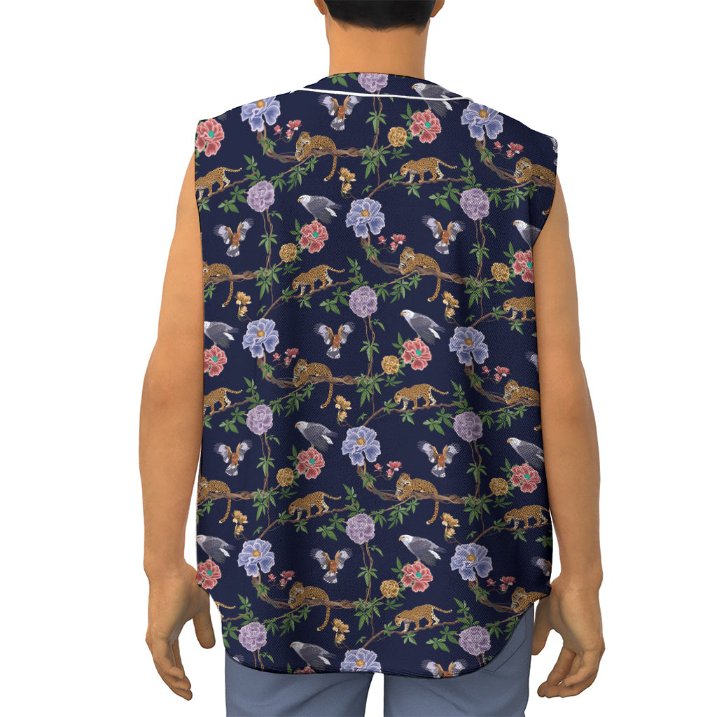 Eagle And Jaguar Pattern Print Sleeveless Baseball Jersey