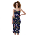 Eagle And Jaguar Pattern Print Slim Fit Midi Cami Dress