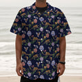 Eagle And Jaguar Pattern Print Textured Short Sleeve Shirt