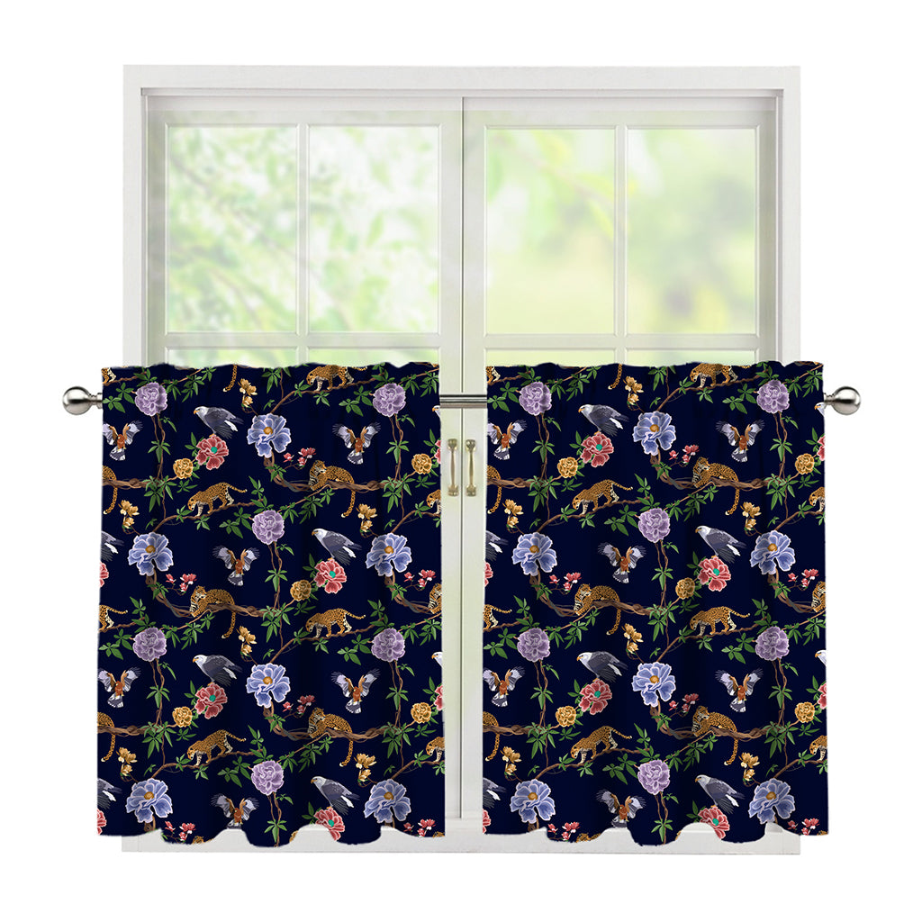 Eagle And Jaguar Pattern Print Tier Curtains