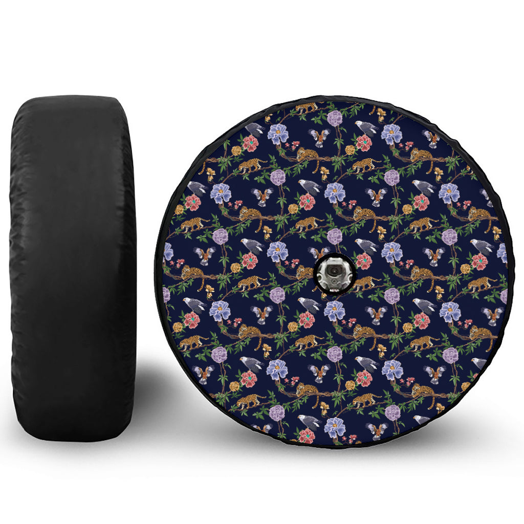 Eagle And Jaguar Pattern Print Tire Cover With Camera Hole