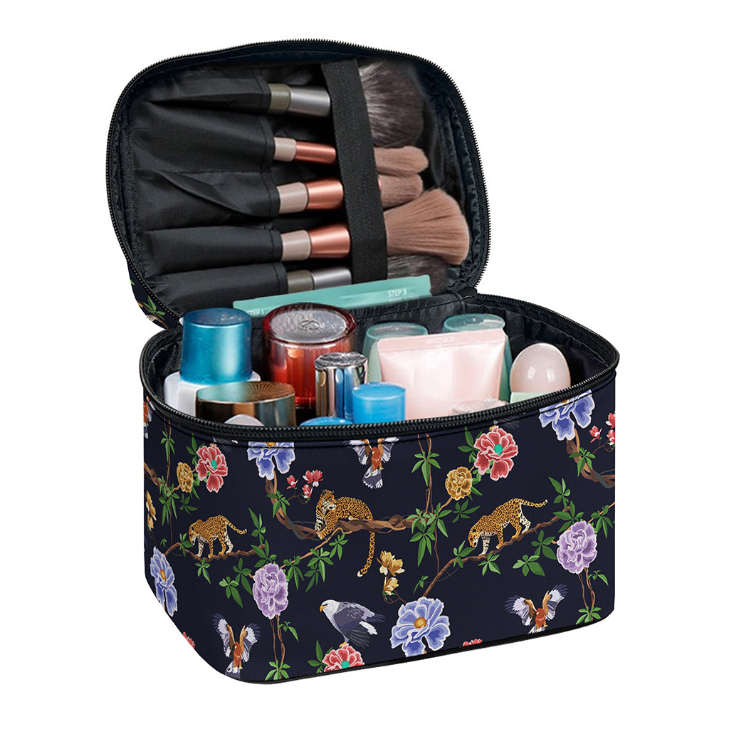 Eagle And Jaguar Pattern Print Travel Makeup Bag