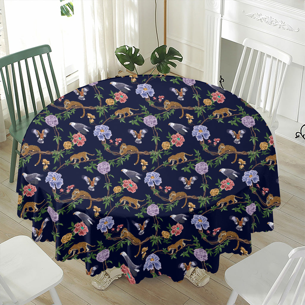 Eagle And Jaguar Pattern Print Waterproof Round Tablecloth