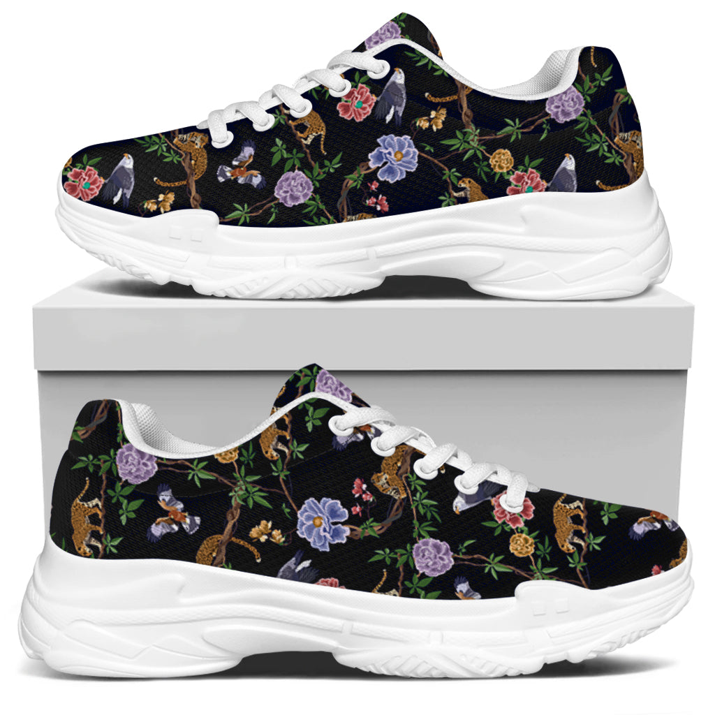 Eagle And Jaguar Pattern Print White Chunky Shoes