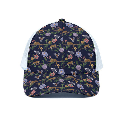 Eagle And Jaguar Pattern Print White Mesh Trucker Cap