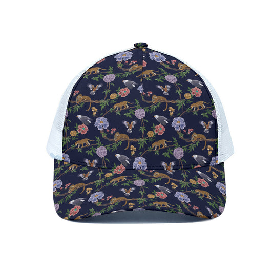 Eagle And Jaguar Pattern Print White Mesh Trucker Cap