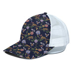 Eagle And Jaguar Pattern Print White Mesh Trucker Cap