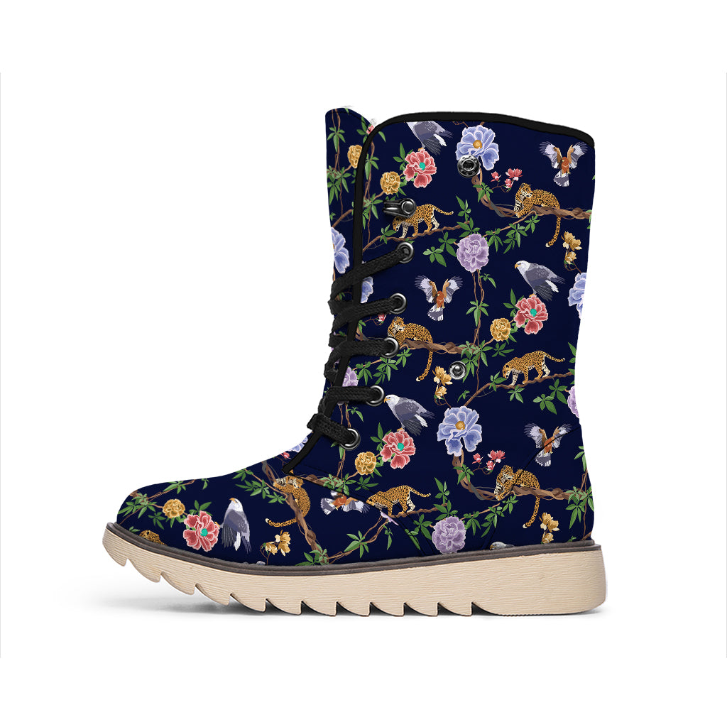 Eagle And Jaguar Pattern Print Winter Boots