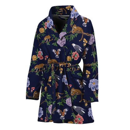 Eagle And Jaguar Pattern Print Women's Bathrobe