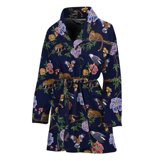 Eagle And Jaguar Pattern Print Women's Bathrobe