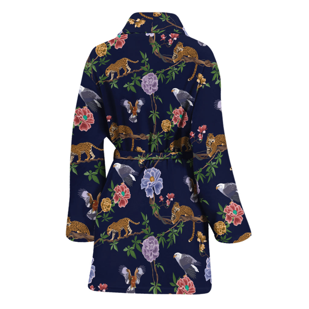 Eagle And Jaguar Pattern Print Women's Bathrobe
