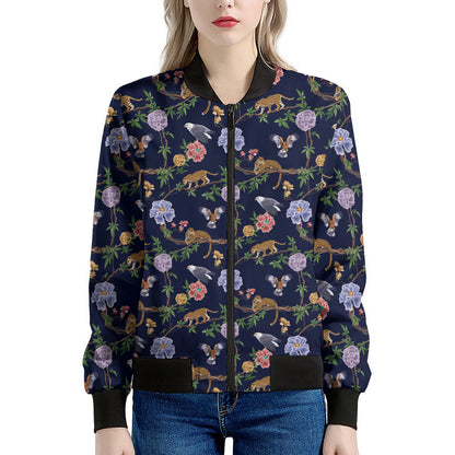 Eagle And Jaguar Pattern Print Women's Bomber Jacket
