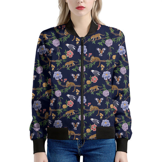 Eagle And Jaguar Pattern Print Women's Bomber Jacket