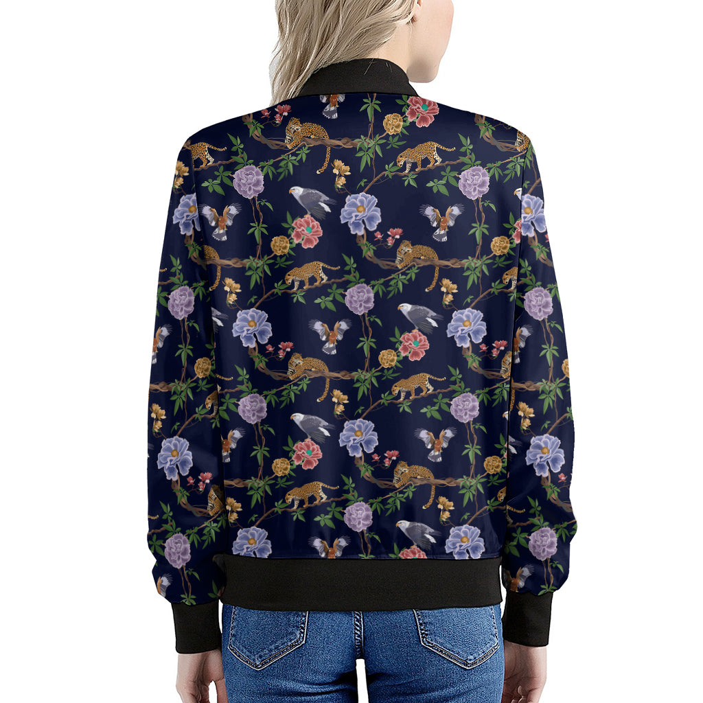 Eagle And Jaguar Pattern Print Women's Bomber Jacket