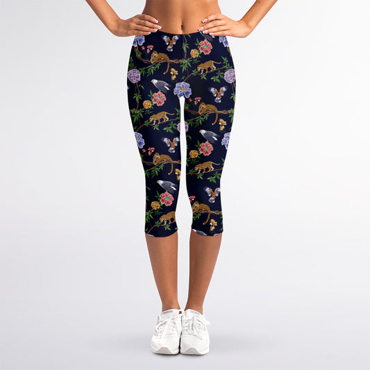 Eagle And Jaguar Pattern Print Women's Capri Leggings