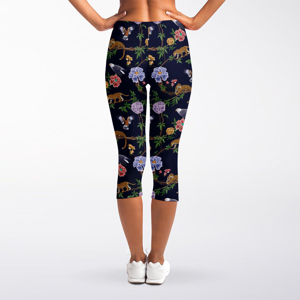 Eagle And Jaguar Pattern Print Women's Capri Leggings
