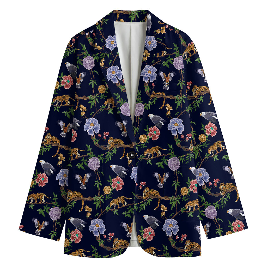 Eagle And Jaguar Pattern Print Women's Cotton Blazer