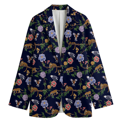 Eagle And Jaguar Pattern Print Women's Cotton Blazer