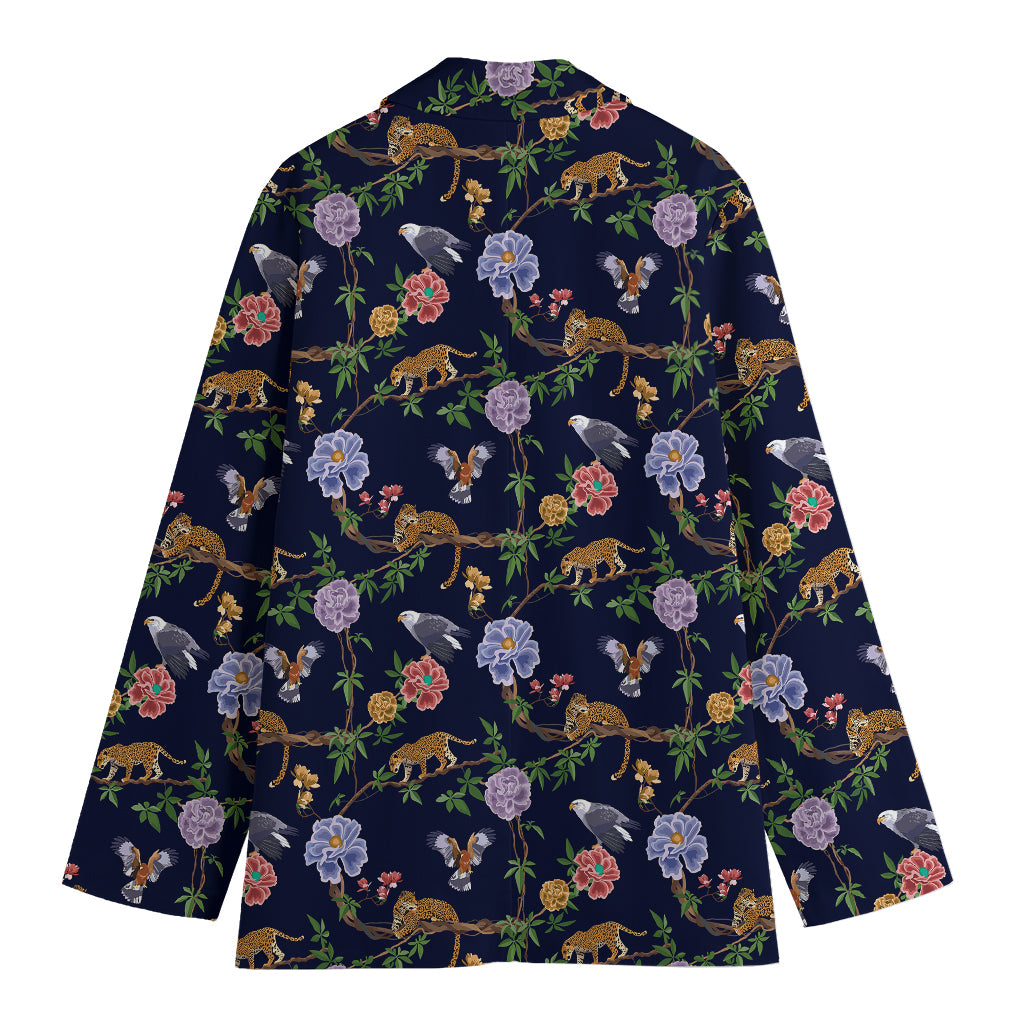 Eagle And Jaguar Pattern Print Women's Cotton Blazer