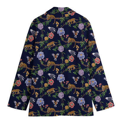 Eagle And Jaguar Pattern Print Women's Cotton Blazer