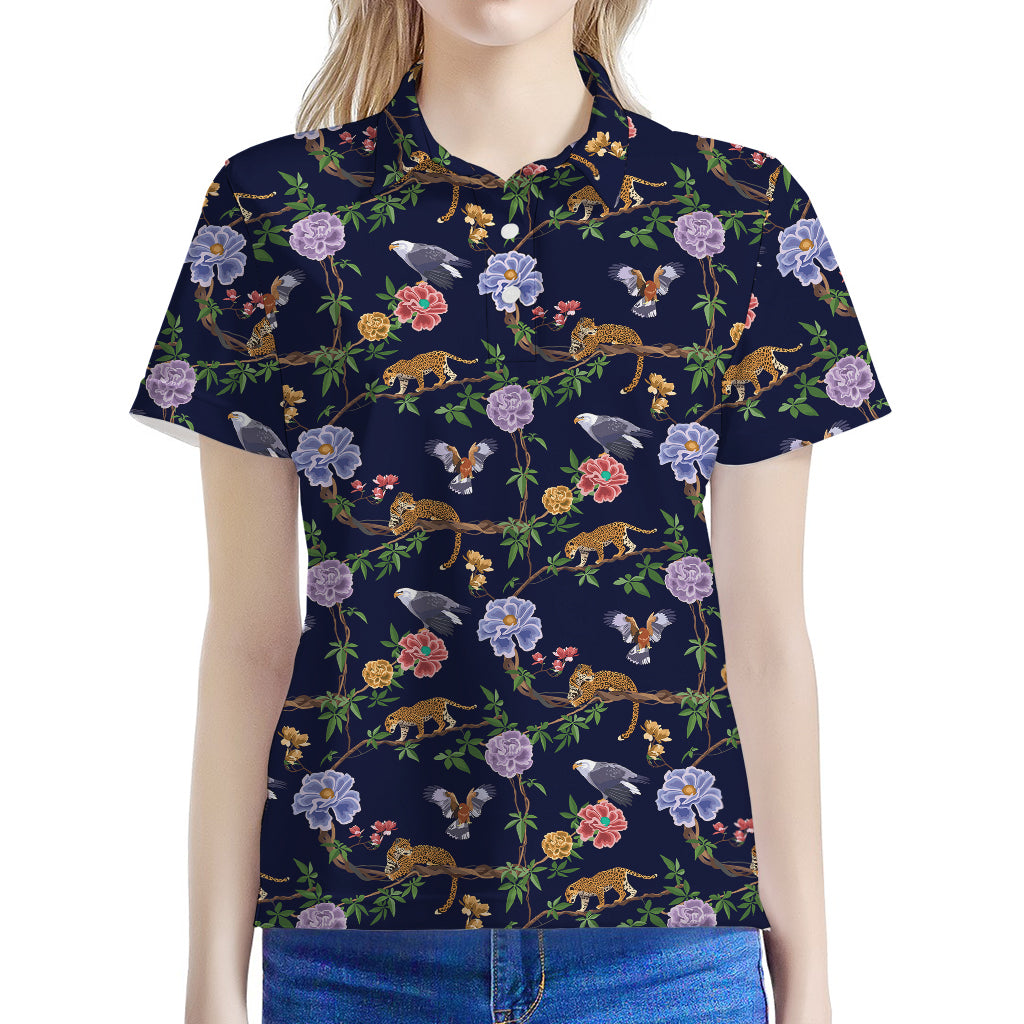 Eagle And Jaguar Pattern Print Women's Polo Shirt