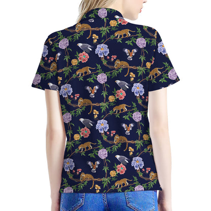 Eagle And Jaguar Pattern Print Women's Polo Shirt