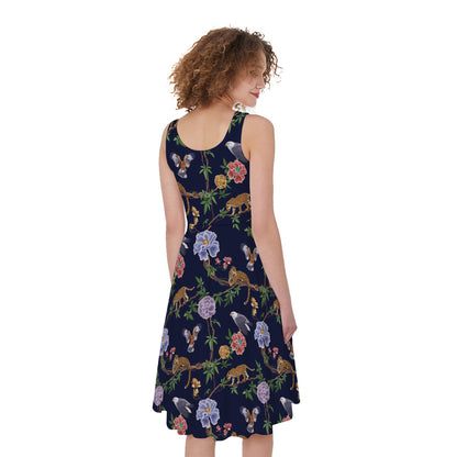 Eagle And Jaguar Pattern Print Women's Sleeveless Dress