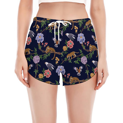 Eagle And Jaguar Pattern Print Women's Split Running Shorts
