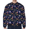 Eagle And Jaguar Pattern Print Zip Sleeve Bomber Jacket