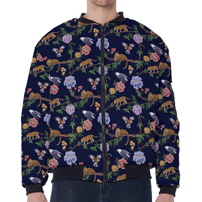 Eagle And Jaguar Pattern Print Zip Sleeve Bomber Jacket
