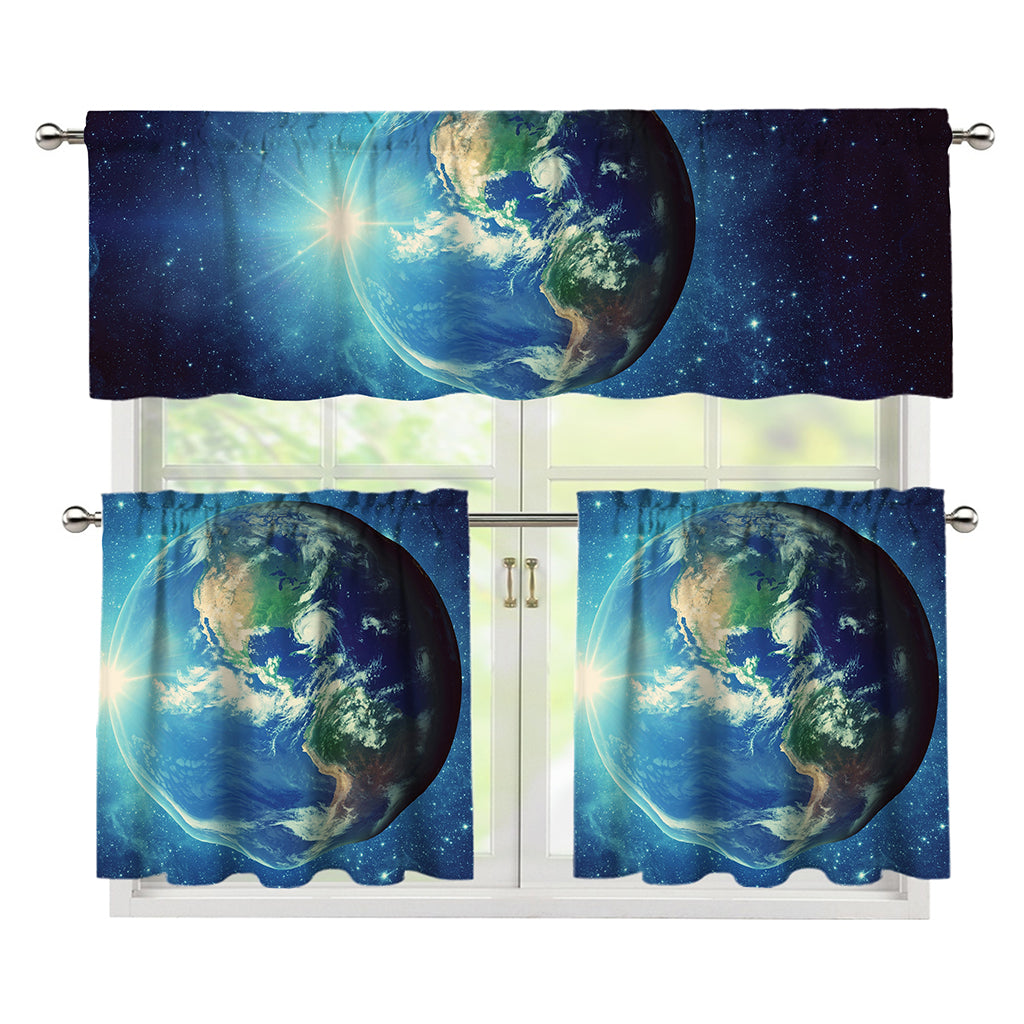 Earth And Space Print 3 Piece Kitchen Curtains